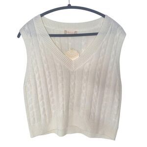 Altar'd State Ivory Cable Knit Sweater Vest Twee Preppy Cottagecore Size Medium